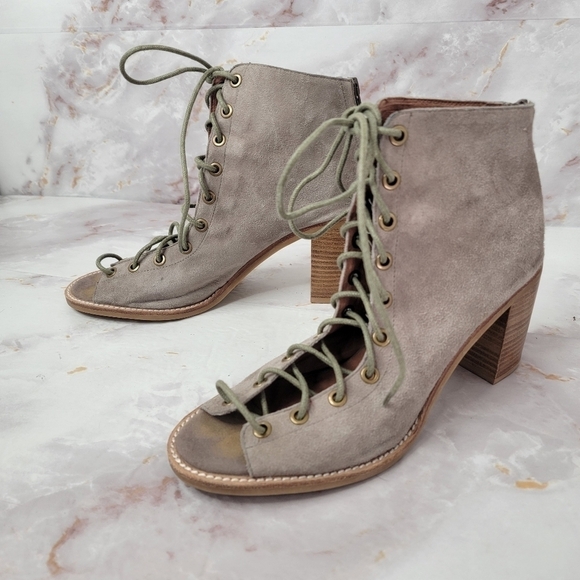 Jeffrey Campbell Cors Peep Toe Chunky Heel Tan Suede Bootie Women’s Size 9.5 - Picture 12 of 16